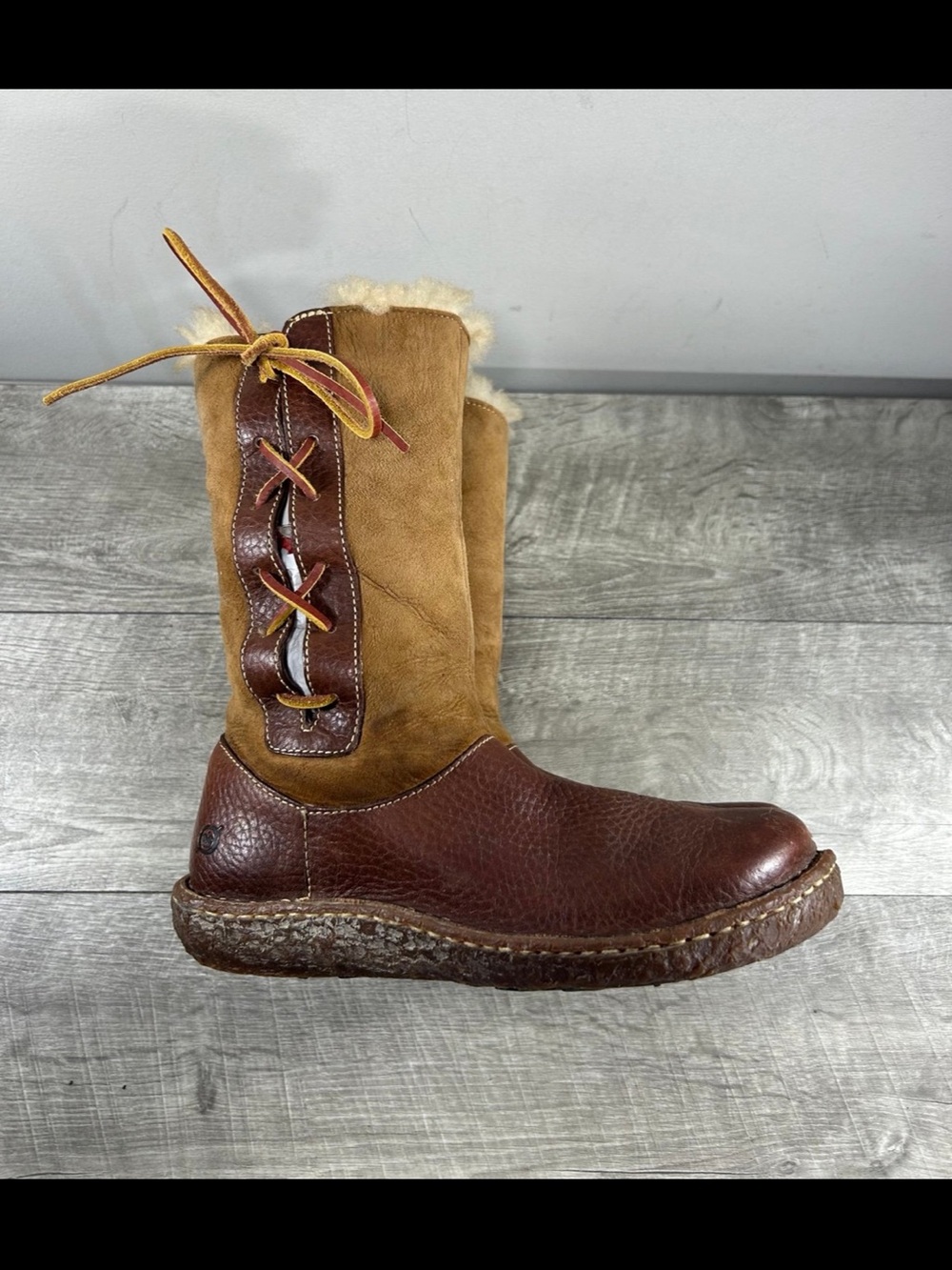 Born Yuma Lace-Up Shearling Chestnut Leather Winter Snow Women’s Boots Size 7 - Picture 8 of 11